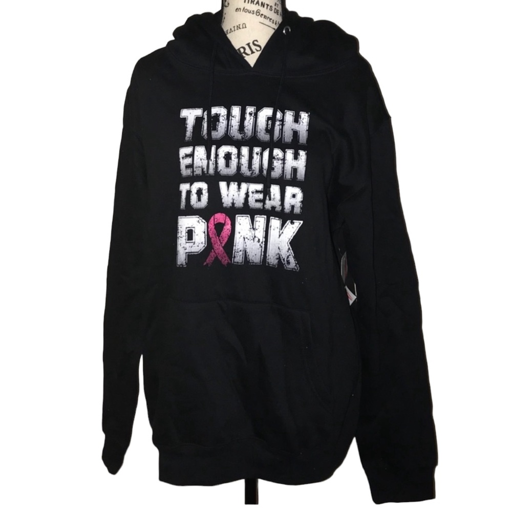 BREAST CANCER AWARENESS TOUGH ENOUGH TO WEAR PINK BLACK & PINK GRAPHIC HOODIE